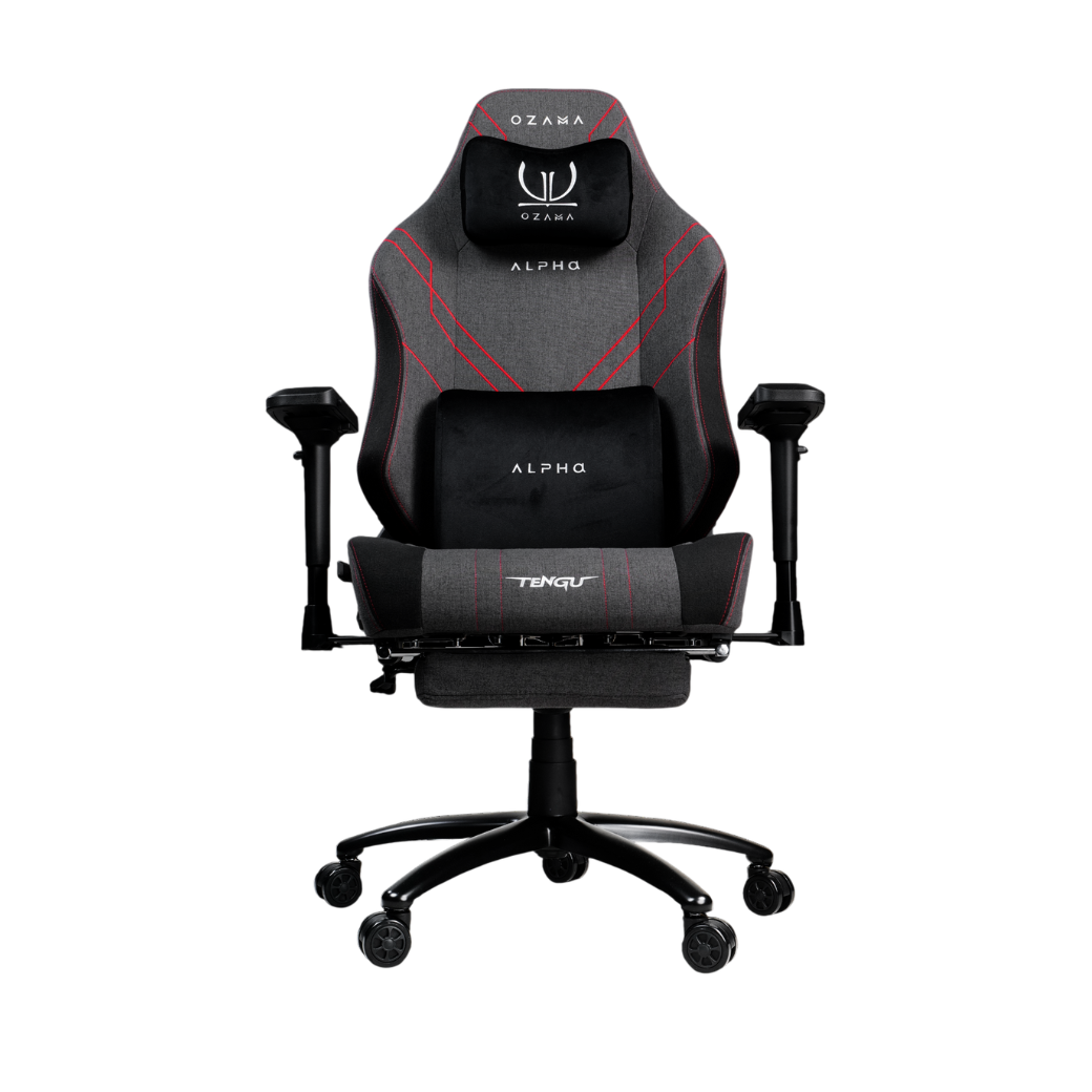 บัลลังก์เกมมิ่ง OZAMA ภายใต้แบรนด์ TENGUGAMINGGEARS รุ่น ALPHA FABRIC (CH-AP-F-RDF) สีดำแดง เบาะผ้า มีที่พักเท้า_0
